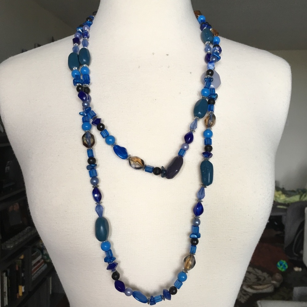 Bright Blue and Navy Beaded Necklace